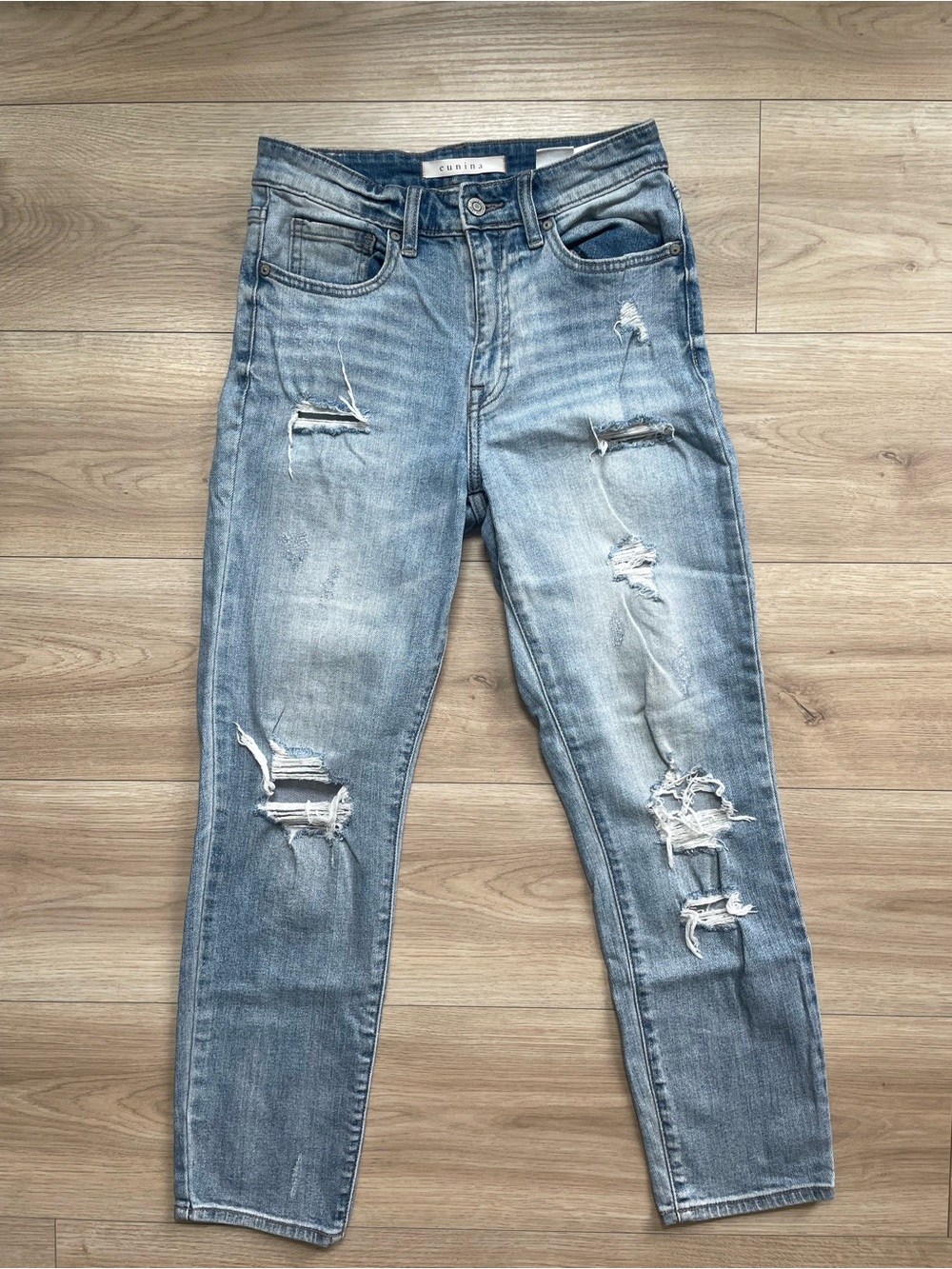 eunina Light Blue Distressed Boyfriend Jeans